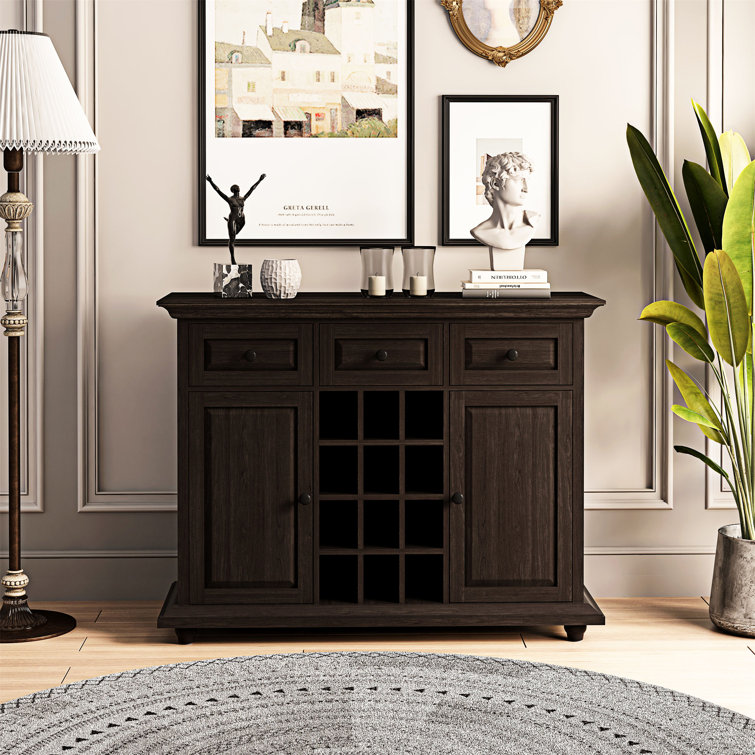 Canora Grey 3Drawer 2Door Storage with 12Grid Wine Rack